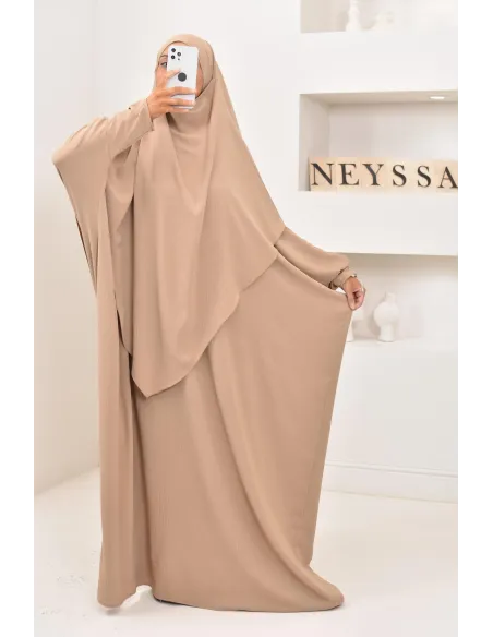 Ensemble abaya et khimar avec hijab intégré pas cher soie de jazz