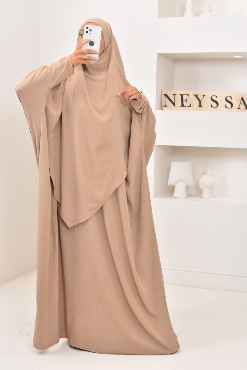 Ensemble abaya et khimar avec hijab intégré pas cher soie de jazz