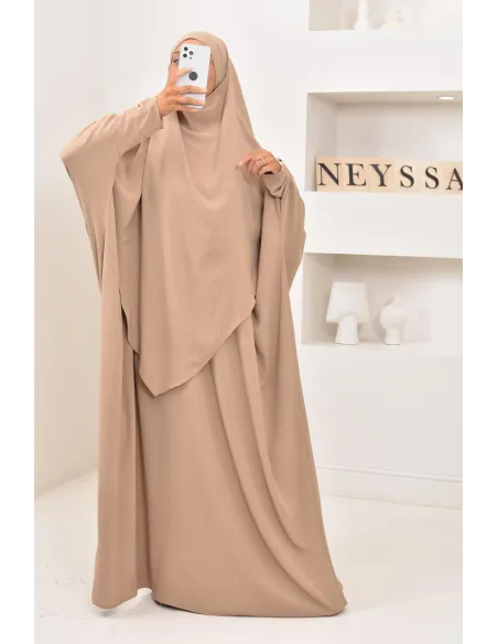 Ensemble abaya et khimar avec hijab intégré pas cher soie de jazz