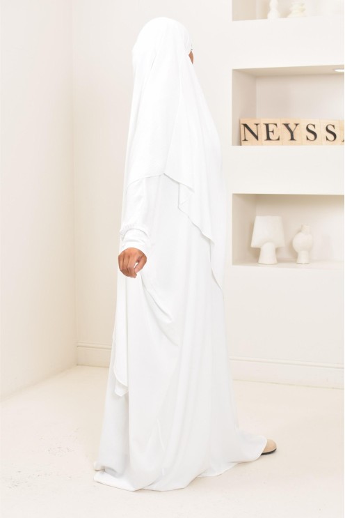 Ensemble abaya et khimar avec hijab intégré pas cher soie de jazz