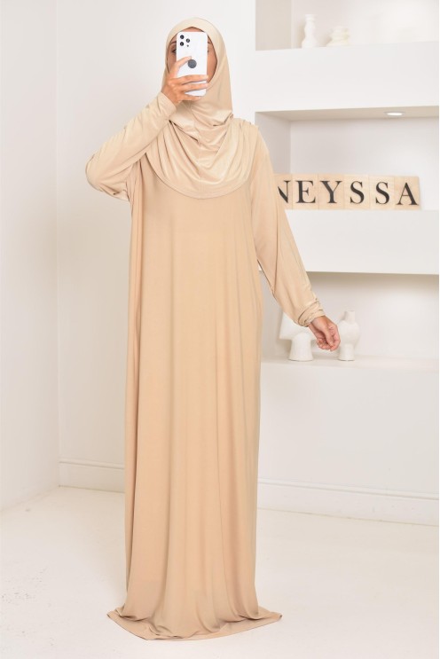 Robe de prière femme musulmane avec hijab intégré pas cher