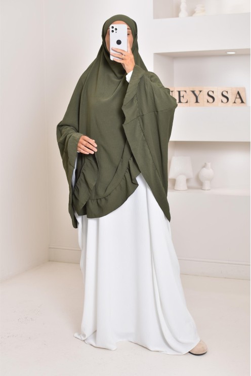 Khimar long Jazz avec volants, style indonésien, coupe légiférée