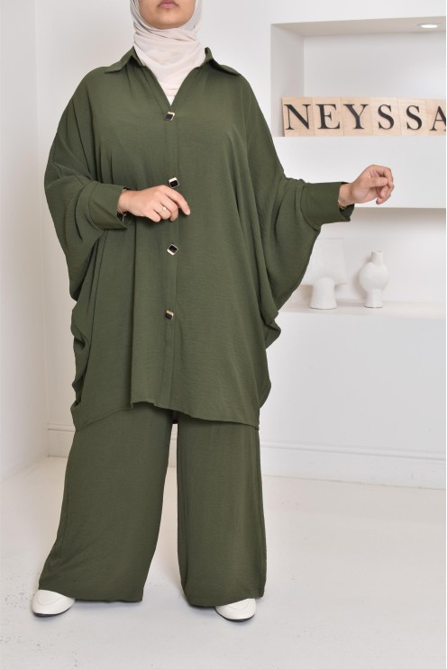 Ensemble 2 pièces : tuniques manches papillon et palazzo, tenue hyper fluide