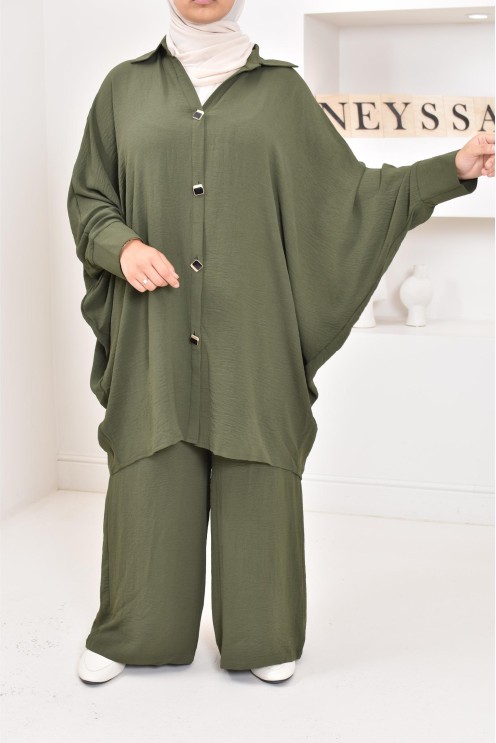 Ensemble 2 pièces : tuniques manches papillon et palazzo, tenue hyper fluide