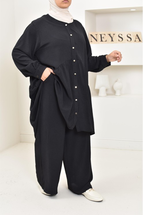 ensemble tunique chemise avec pantalon en jazz, coupe ample et moderne