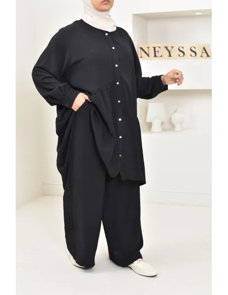 ensemble tunique chemise avec pantalon en jazz, coupe ample et moderne