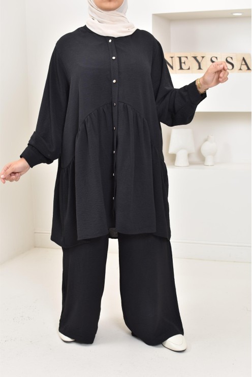 ensemble tunique chemise avec pantalon en jazz, coupe ample et moderne