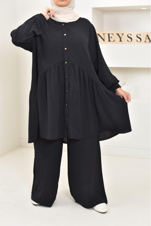 ensemble tunique chemise avec pantalon en jazz, coupe ample et moderne