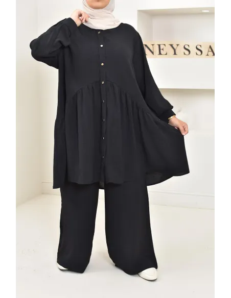 ensemble tunique chemise avec pantalon en jazz, coupe ample et moderne
