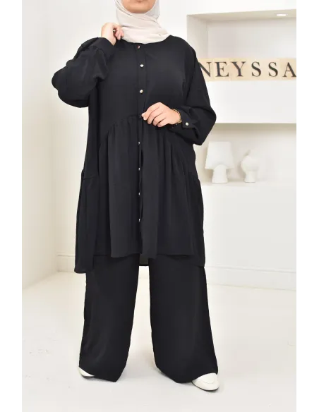 ensemble tunique chemise avec pantalon en jazz, coupe ample et moderne