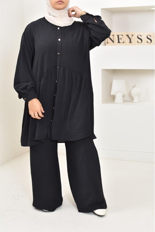 ensemble tunique chemise avec pantalon en jazz, coupe ample et moderne
