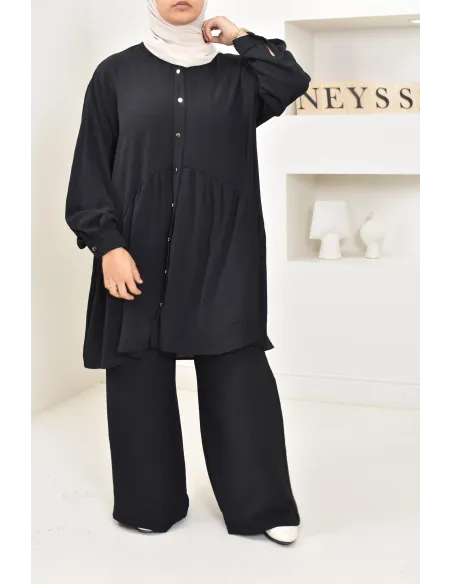 ensemble tunique chemise avec pantalon en jazz, coupe ample et moderne