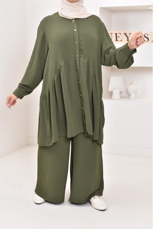 ensemble tunique chemise avec pantalon en jazz, coupe ample et moderne