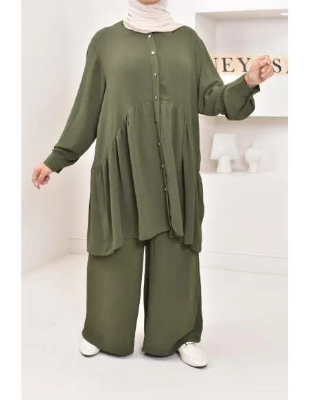 ensemble tunique chemise avec pantalon en jazz, coupe ample et moderne