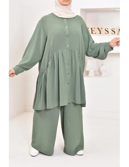 ensemble tunique chemise avec pantalon en jazz, coupe ample et moderne