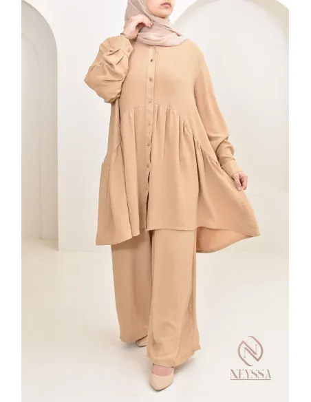ensemble tunique chemise avec pantalon en jazz, coupe ample et moderne