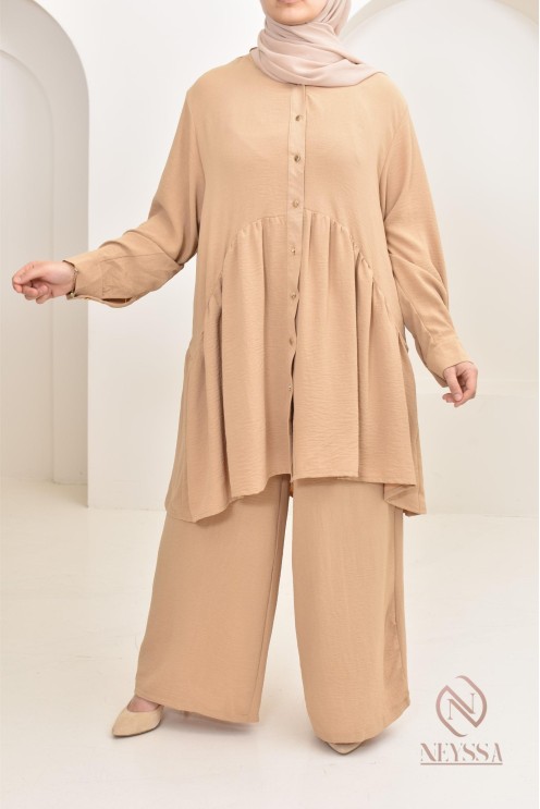 ensemble tunique chemise avec pantalon en jazz, coupe ample et moderne