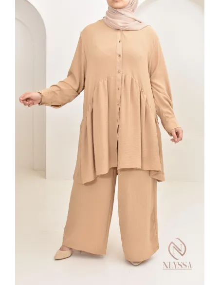 ensemble tunique chemise avec pantalon en jazz, coupe ample et moderne
