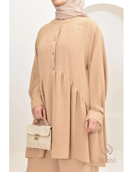 ensemble tunique chemise avec pantalon en jazz, coupe ample et moderne