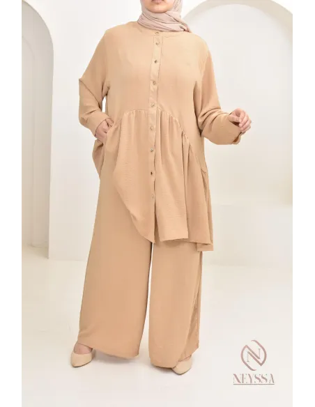 ensemble tunique chemise avec pantalon en jazz, coupe ample et moderne