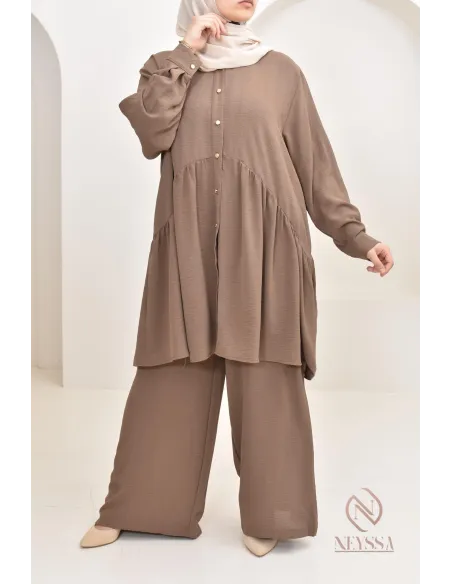 ensemble tunique chemise avec pantalon en jazz, coupe ample et moderne