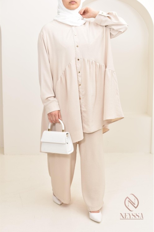 ensemble tunique chemise avec pantalon en jazz, coupe ample et moderne