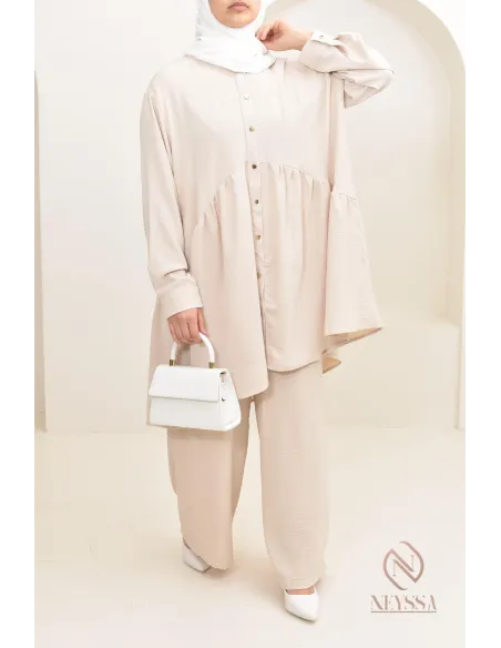 ensemble tunique chemise avec pantalon en jazz, coupe ample et moderne