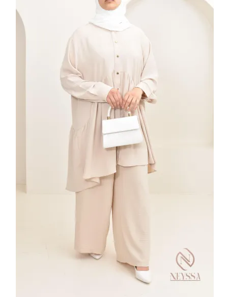 ensemble tunique chemise avec pantalon en jazz, coupe ample et moderne