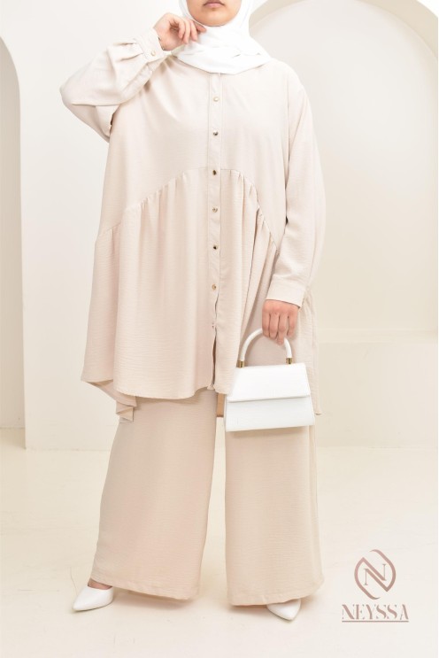 ensemble tunique chemise avec pantalon en jazz, coupe ample et moderne