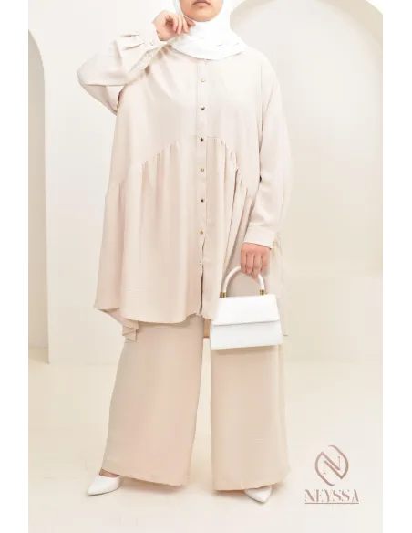 ensemble tunique chemise avec pantalon en jazz, coupe ample et moderne