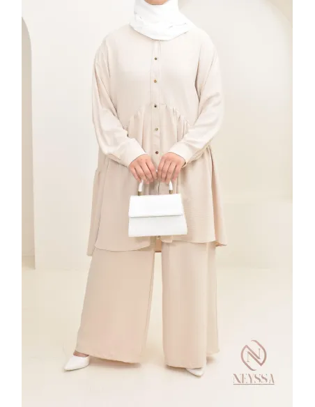 ensemble tunique chemise avec pantalon en jazz, coupe ample et moderne