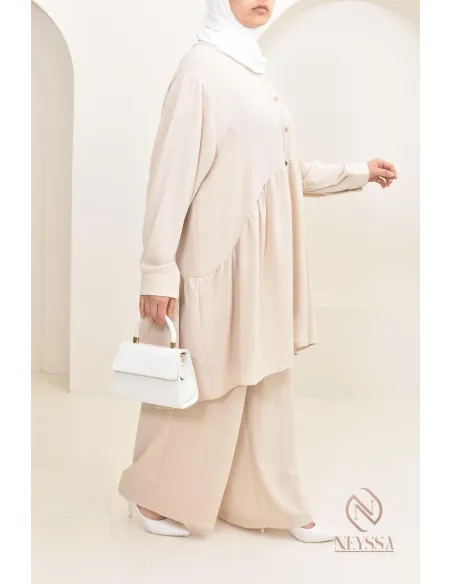 ensemble tunique chemise avec pantalon en jazz, coupe ample et moderne