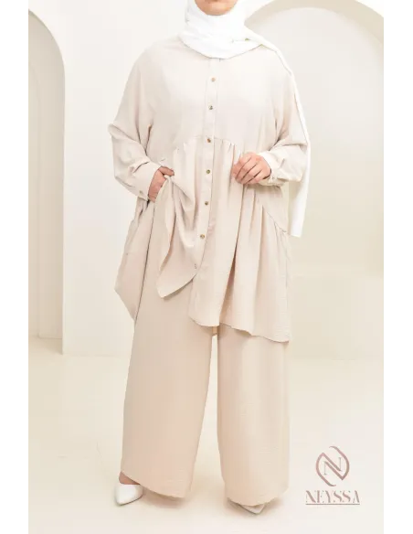 ensemble tunique chemise avec pantalon en jazz, coupe ample et moderne