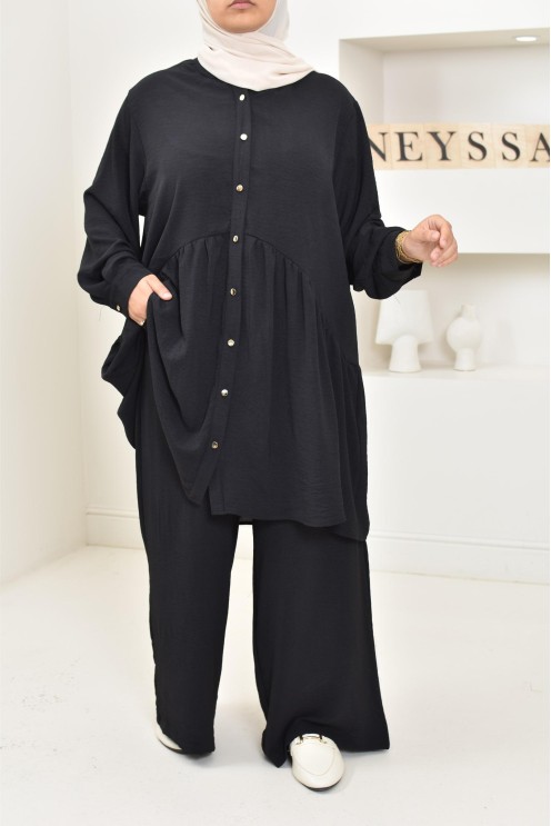 ensemble tunique chemise avec pantalon en jazz, coupe ample et moderne