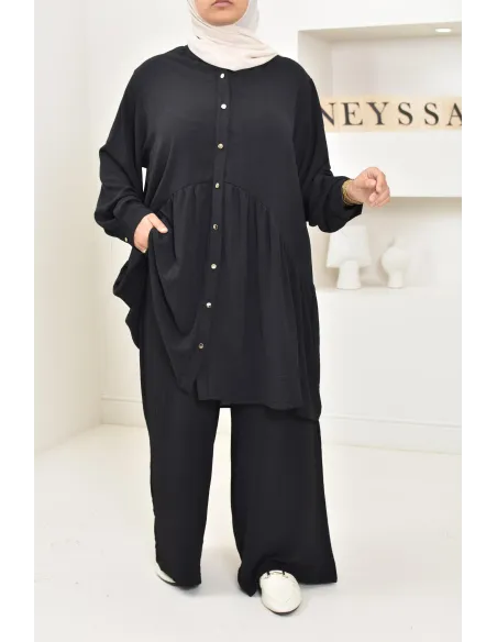 ensemble tunique chemise avec pantalon en jazz, coupe ample et moderne