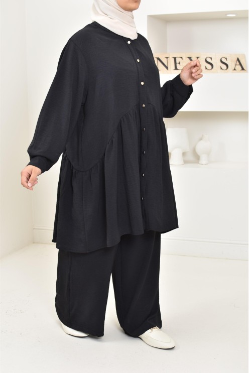ensemble tunique chemise avec pantalon en jazz, coupe ample et moderne