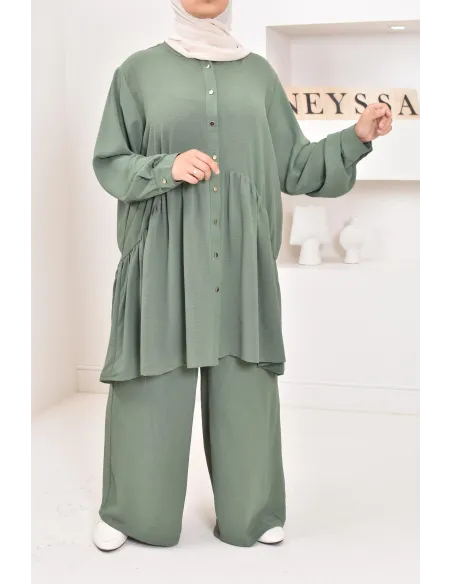 ensemble tunique chemise avec pantalon en jazz, coupe ample et moderne