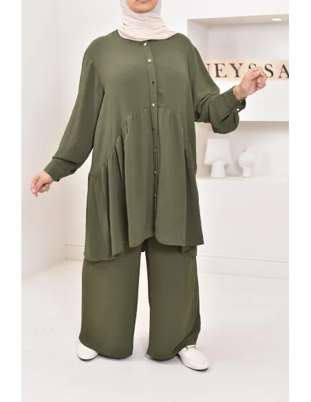 ensemble tunique chemise avec pantalon en jazz, coupe ample et moderne