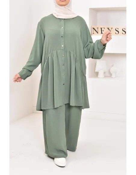 ensemble tunique chemise avec pantalon en jazz, coupe ample et moderne