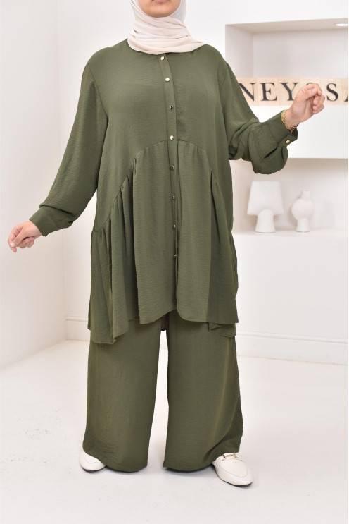 ensemble tunique chemise avec pantalon en jazz, coupe ample et moderne