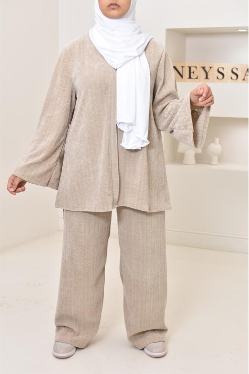 Ensemble 2 pièces velours côtelé à motifs, look hijabi, modest fashion