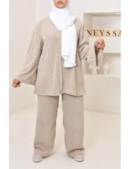 Ensemble 2 pièces velours côtelé à motifs, look hijabi, modest fashion