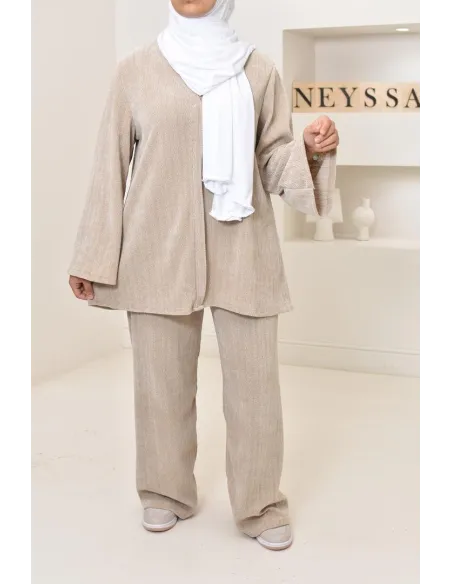 Ensemble 2 pièces velours côtelé à motifs, look hijabi, modest fashion