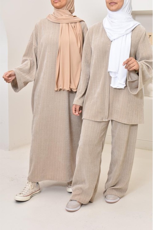 Ensemble 2 pièces velours côtelé à motifs, look hijabi, modest fashion