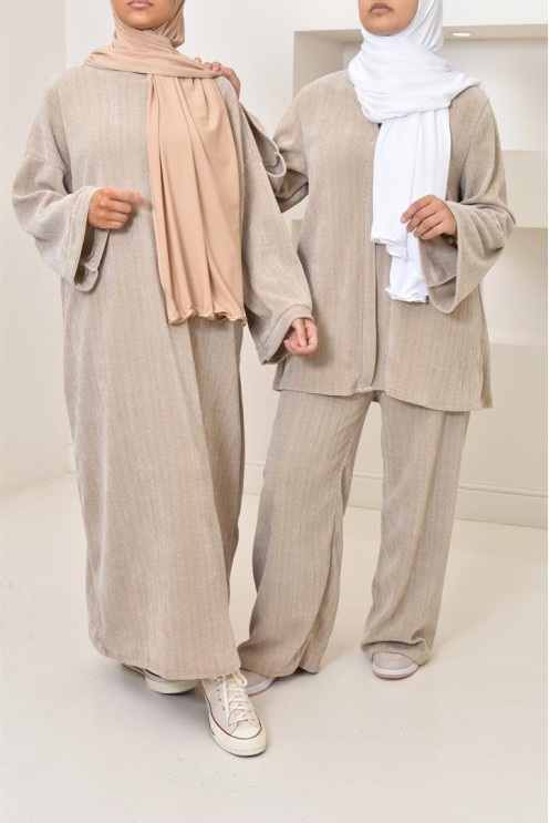Ensemble 2 pièces velours côtelé à motifs, look hijabi, modest fashion