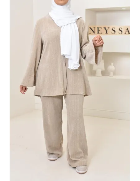 Ensemble 2 pièces velours côtelé à motifs, look hijabi, modest fashion