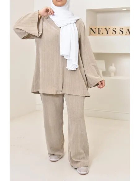 Ensemble 2 pièces velours côtelé à motifs, look hijabi, modest fashion