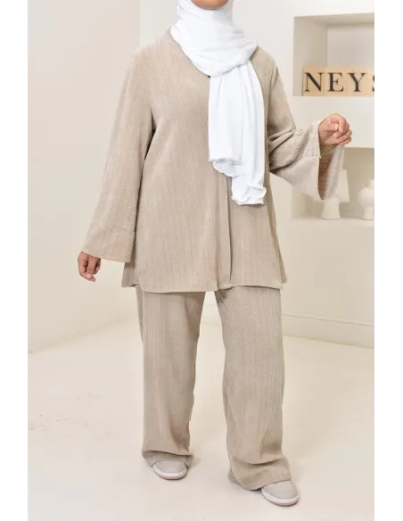 Ensemble 2 pièces velours côtelé à motifs, look hijabi, modest fashion