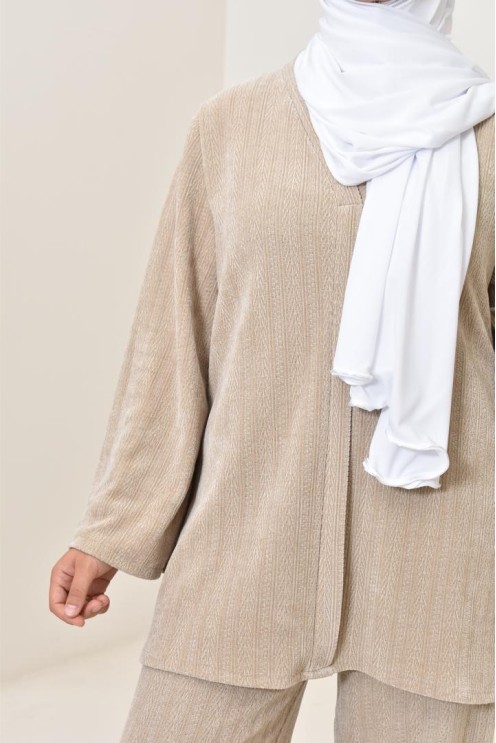 Ensemble 2 pièces velours côtelé à motifs, look hijabi, modest fashion