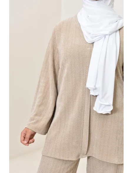 Ensemble 2 pièces velours côtelé à motifs, look hijabi, modest fashion